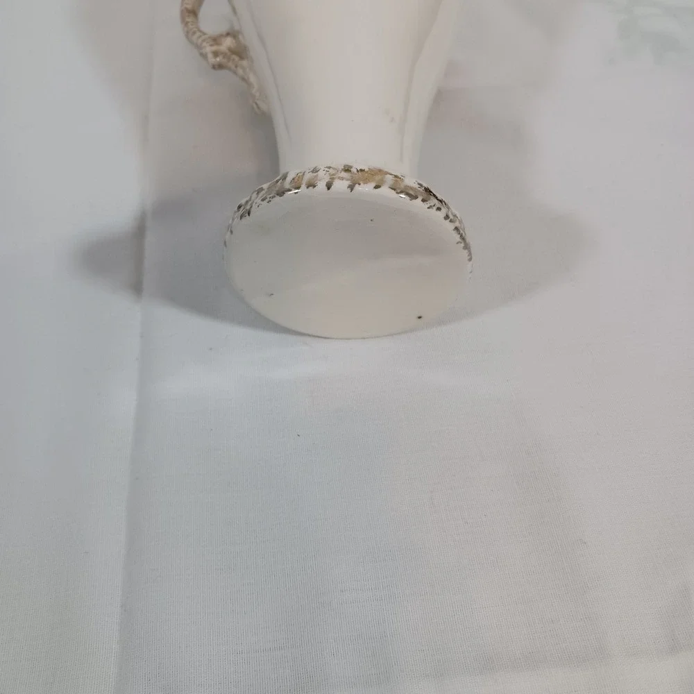 Vintage Pitcher Vase Home Decor Med Cream Good Floral Crackle Glaze Gold Trim